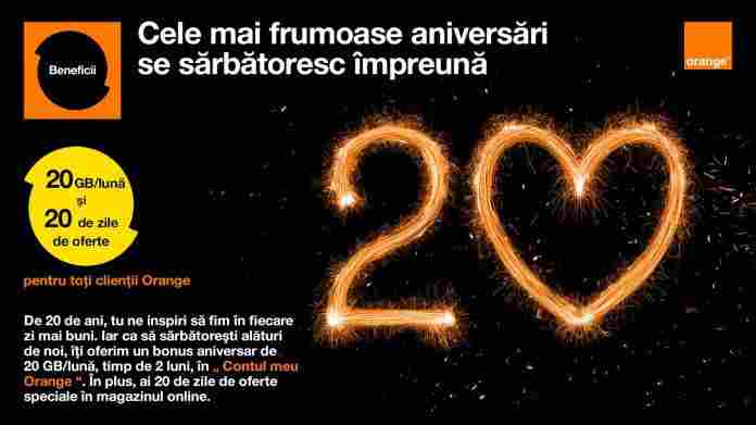 Orange România împlinește 20 de ani și face cinste 2 luni cu câte 20 de GB pentru internet!